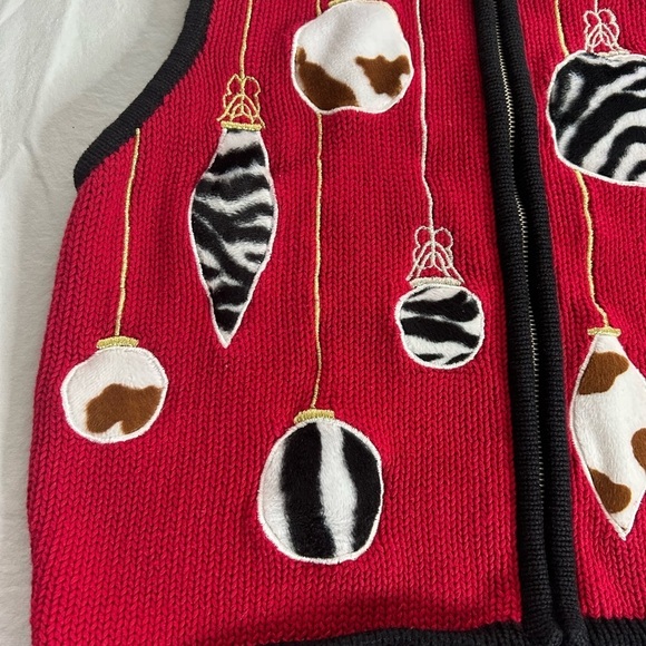 Vintage BECHAMEL black red zebra leopard Christmas ornaments holiday vest Sz S - Picture 6 of 9
